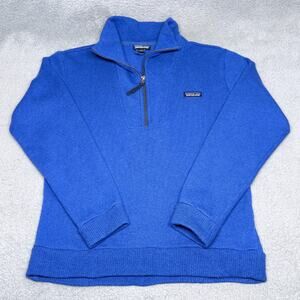 Patagonia Woolie Fleece Pullover Mens Medium 1/4 Zip Wool Blend Sweater Blue